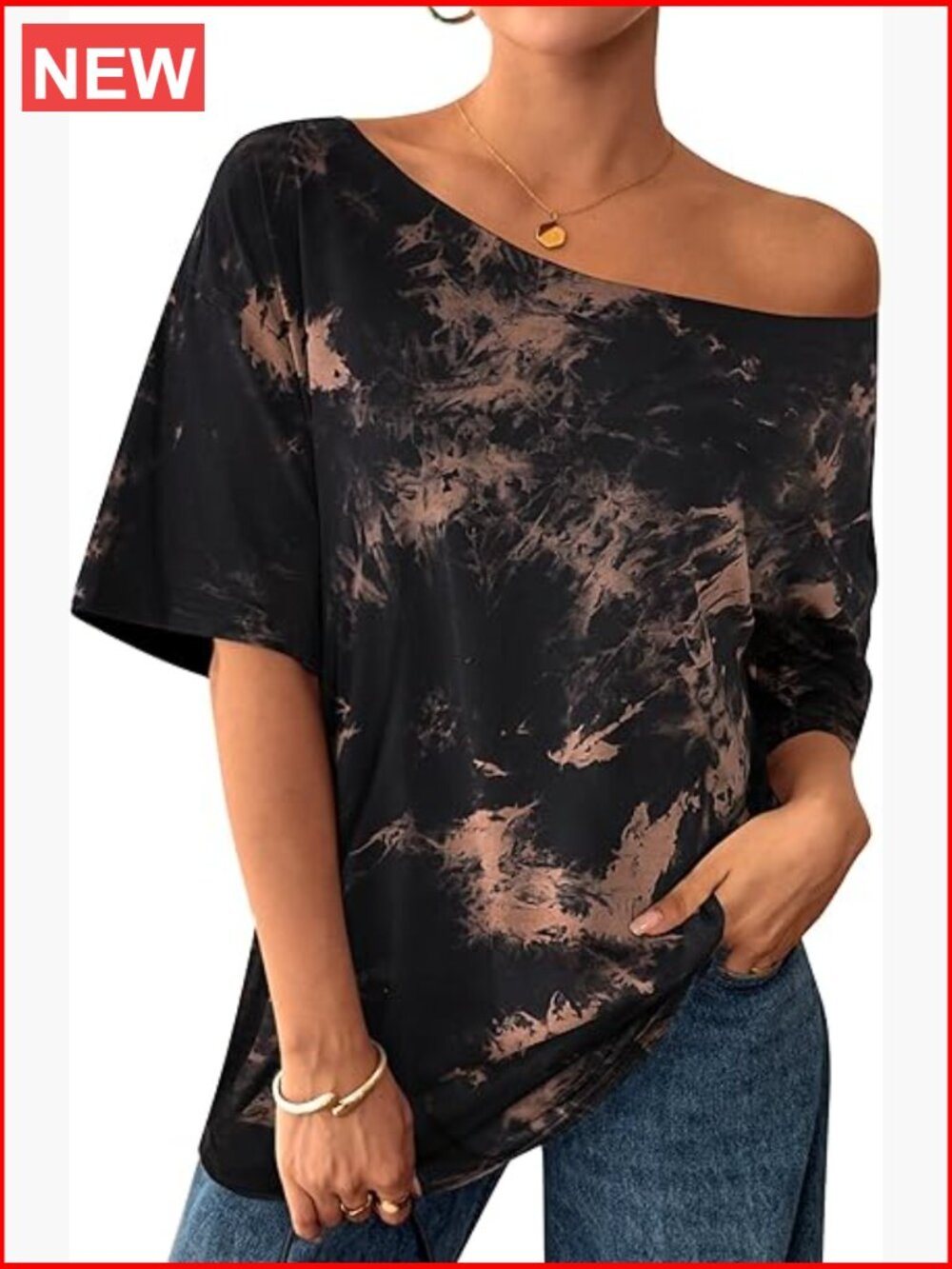 Oversized Off Shoulder T Shirt Short Sleeve Tie Dye Tee Top